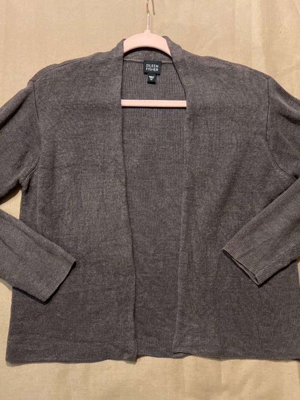 Eileen Fisher Cropped 100% Linen Knit Cardigan Size M Brown Capsule Quiet Luxury
